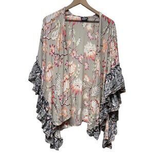 Angie Boho Floral Open Front‎ Kimono One Size Ruffle Festival Cover Up Cottage